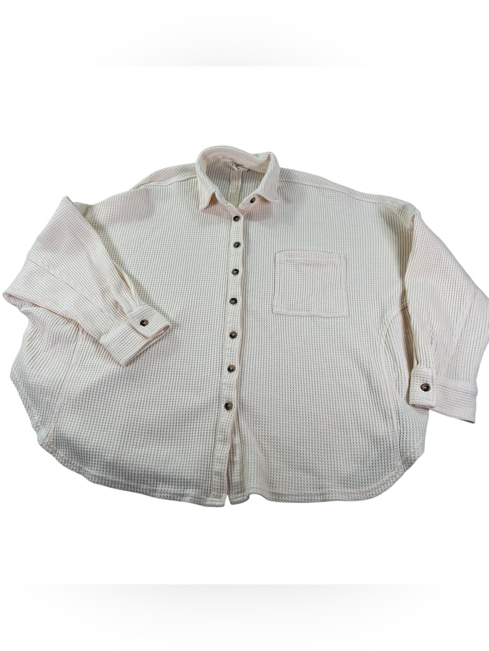 Betsey’s Boutique Shop Waffle Knit Shacket Women’s M Ivory Oversized Button Down